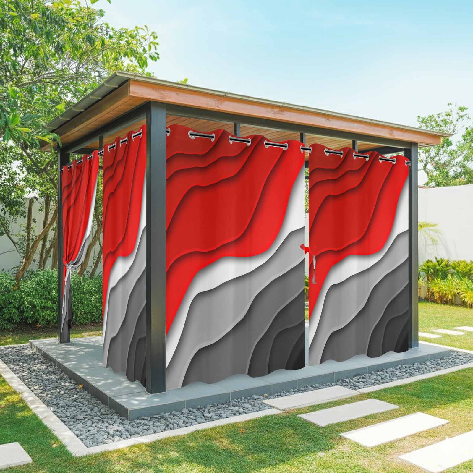 Red Black Ombre Outdoor Curtains for Patio Waterproof,Windproof Privacy Curtains with Weighted Bottom,Modern Geometric Abstract Aesthetics Cream Outside Drapes for Picnic Garage Yard 54"x108" 1 Panel