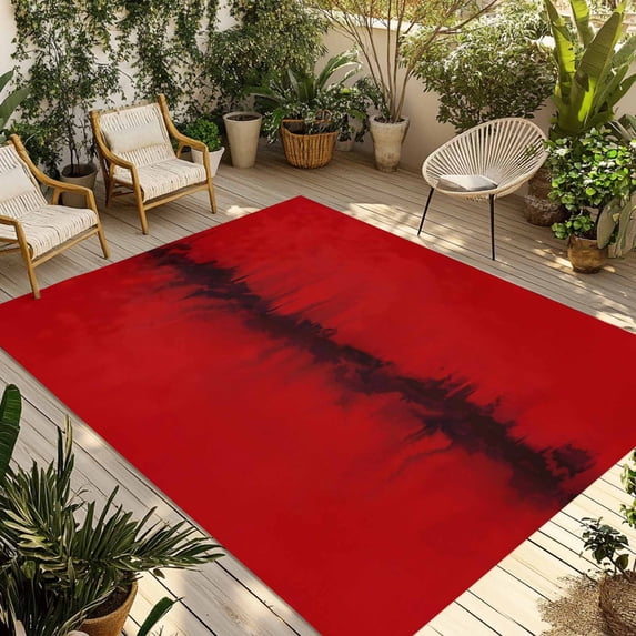 Red Black Ombre Outdoor Rug for Patio/Deck/Porch, Non-Slip Large Area Rug 3 x 5 Ft, Modern Abstract Art Indoor Outdoor Rugs Washable Area Rugs, Reversible Camping Rug Carpet Runner
