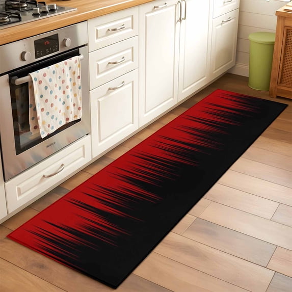 Red Black Ombre Runner Rugs 2x6 ft Abstract Modern Lines Gradient Washable Hallway Rugs Non-Slip Floor Mats Absorbent Carpet Bedside Runners for Bedroom Kitchen Bathroom Laundry Room