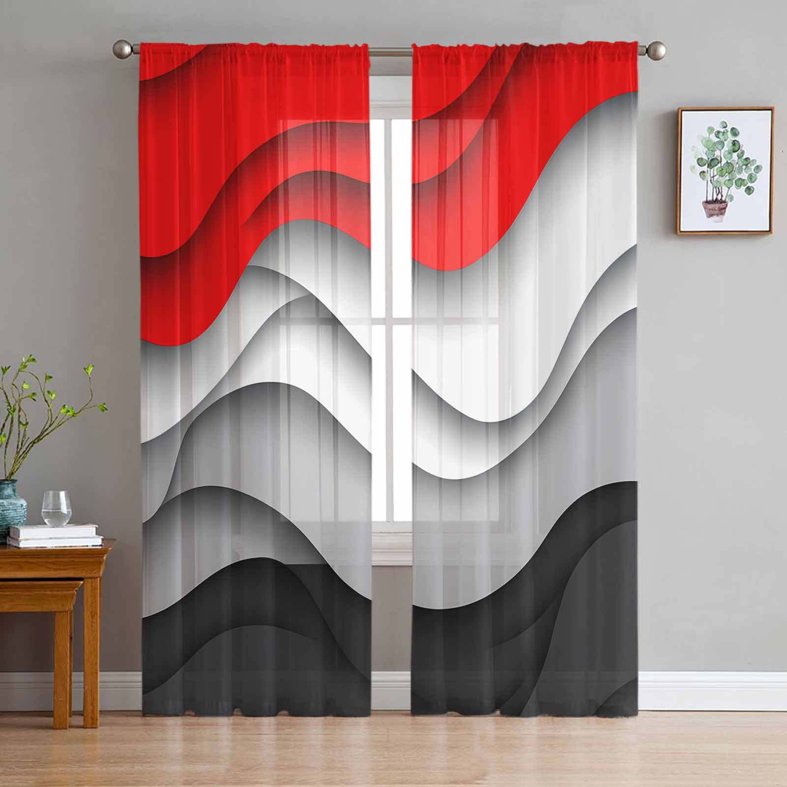 Red Black Ombre Sheer Curtains 72 Inches Long 2 Panels Set, Window ...