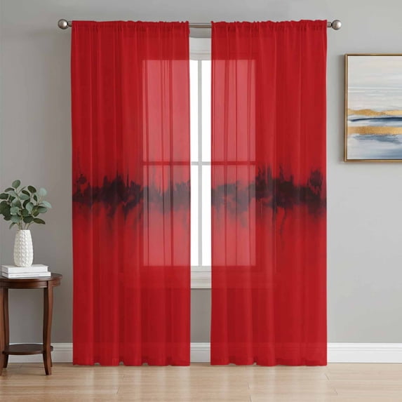 Red Black Ombre Sheer Curtains 84 Inch Length 2 Panels Set - Light Filtering Window Treatments, Modern Abstract Art Rod Pocket Semi Curtains for Living Room/Bedroom/Kitchen Décor, 104"W x 84"L