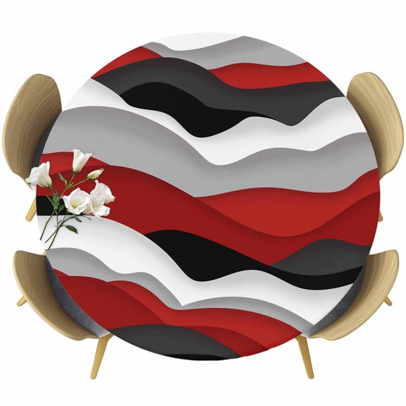 Red Black Ombre Table Cloth, Round Fitted Tablecloths with Elastic Edge, Modern Geometric Moire Abstract Art Wipeable Waterproof Table Cover for Kitchen Wedding 45-54 Inches