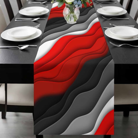 Red Black Ombre Table Runner 120 Inches Long, Modern Geometric Abstract Aesthetics Cream Kitchen Coffee Dining Table Decoration for Home Party Birthday Wedding Home Decor 13x120 Inches