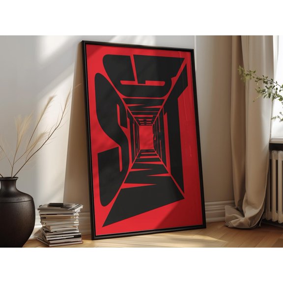 Red Black Optical Graphic Wall Art Decor Unframed Paper Print