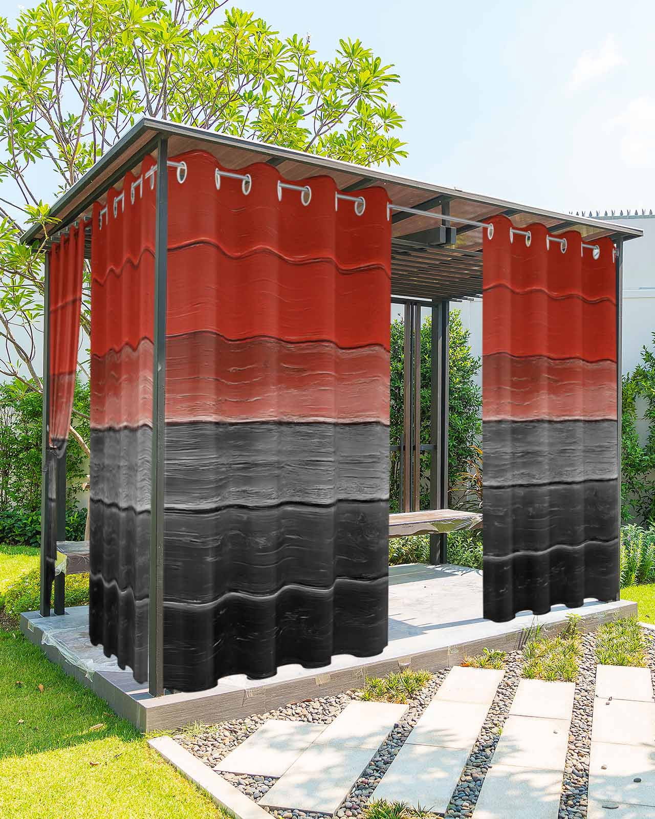 Red Black Outdoor Curtains for Patio Waterproof, Vintage Farmhouse ...