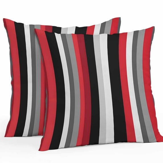 Red Black Outdoor Pillow Covers Set of 2 Grey Striped Abstract Modern Vertical Stripes Waterproof Throw Pillow Case Decorative Square Cushion Cover for Patio Couch Garden Balcony, 24"x24"