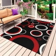 thumbnail image 1 of Red Black Outdoor Rug for Patio/Deck/Porch, Non-Slip Large Area Rug 5 x 7 Ft, Abstract Modern Geometric White Grey Circle Indoor Outdoor Rugs Washable Area Rugs, Reversible Camping Rug Carpet Runner, 1 of 8