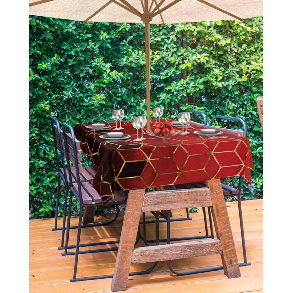 Red Black Outdoor Tablecloth - 54x80 Inch Rectangle Dining Table Cover, Modern Geometric Abstract Art Watercolor Waterproof Outdoor Table Cloth with Umbrella Hole & Zipper for Picnic/Patio