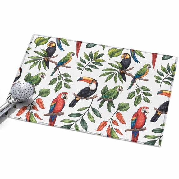 Red Black Parrots Area Rugs 2x3ft Green Leaf Cartoon Plants Bird Summer Floor Rug Non Slip Low Pile Ultra Soft Throw Carpet for Entryway Indoor Entrance Kitchen Bathroom