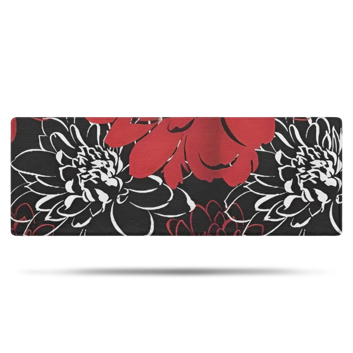 Red and Black Pioneer Flower Pattern Bathroom Rugs Mat,Non Slip Microfiber Bathroom Rug,Rubber Backing,Soft Bathroom Mats for Bathroom Floor,Tub and Shower,47x17in(120x43cm)