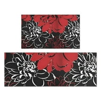 Red and Black Pioneer Flower Pattern Kitchen Rugs Sets Of 2,Anti Fatigue Kitchen Mat Rugs Non Slip Washable,Decorative Kitchen Floor Mats for Kitchen,Sink,Laundry,17"x30" 17"x47"