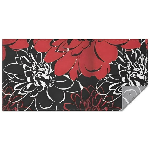 Red and Black Pioneer Flower Pattern Rectangle Tablecloth 60"x120",Waterproof Polyester Rectangle Table Cloth, Wipeable Spillproof Polyester Tablecloth for Dining, Camping, Indoor and Outdoor