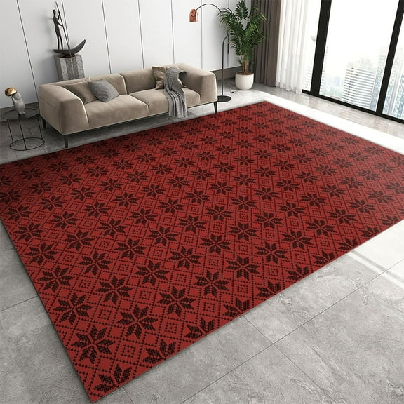 Red Black Plaid Area Rug, Creative Pattern Retro Soft Washable Rugs, Easy Clean Rug Floor Mat Indoor Carpet for Bedroom Living Room Porch Office 4x5ft