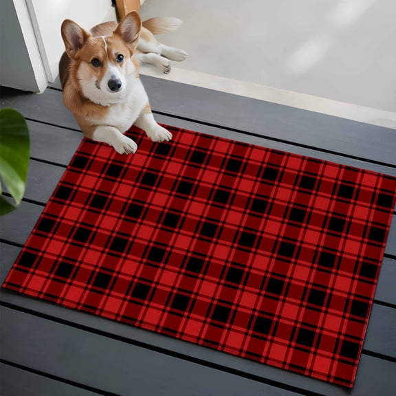 Red Black Plaid Bathroom Mat 2x3 FT, Non Slip Small Kitchen Mat, Vintage Farmhouse Abstract Buffalo Check Washable Soft Backed Front Door Throw Rug Indoor Outdoor Doormat for Entryway