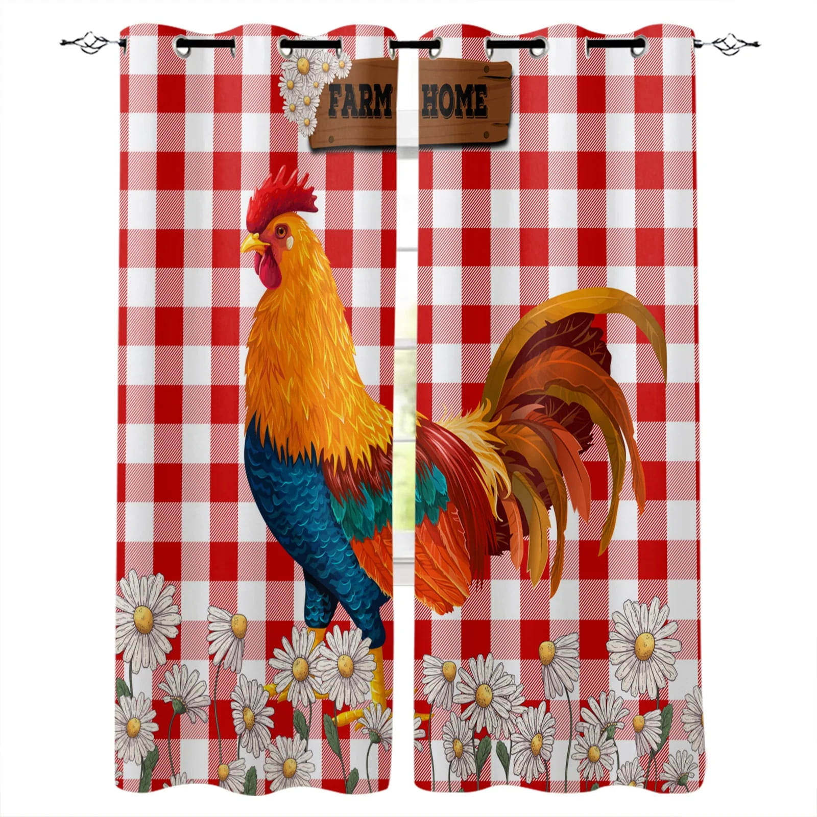 Red Black Plaid Bear Window Curtains Living Room Kids Room Decor Print