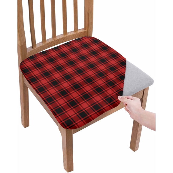 Red Black Plaid Chair Seat Covers for Dining Room Stretch Chair Seat Covers Set of 2, Vintage Farmhouse Abstract Buffalo Check Chair Seat Protector Cushion Slipcovers for Kitchen Restaurant Office
