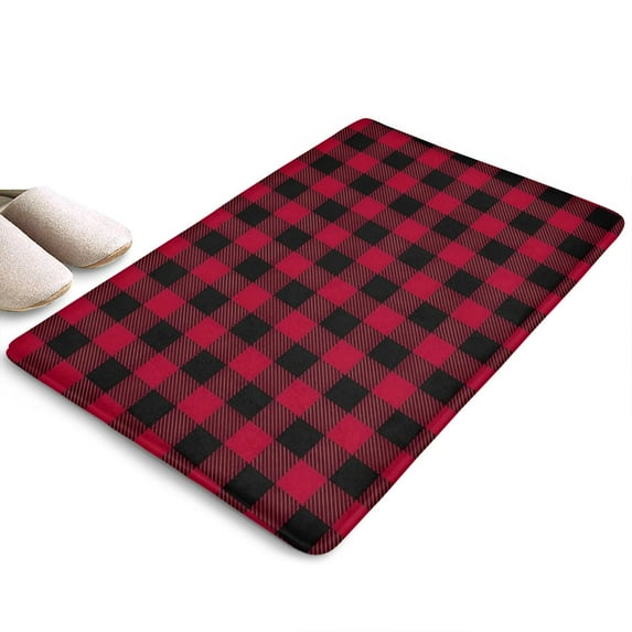 Red Black Plaid Checkered Flannel Non Slip Door Rugs,Washable Door Mats Indoor,Decorative Door Mats,Dirt-Resistant and Absorbent Doormat for Entrance,Bedroom,Kitchen,Bathroom,31.5"x17"