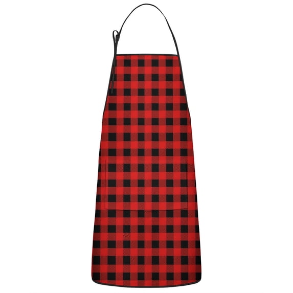 Red Black Plaid Checkered Pattern Apron-Garden Aprons for Women with Pockets-Cotton Linen Waterproof Kitchen Cooking Gardening Aprons Adjustable for Kitchen,Cooking,BBQ and Salon 33x27 Inch