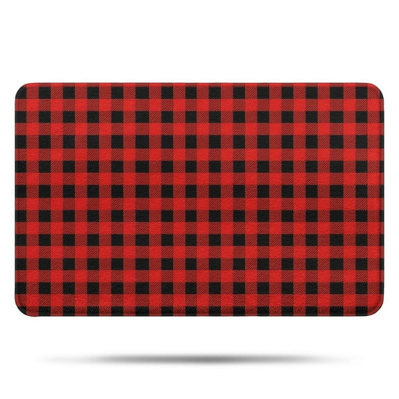 Red Black Plaid Checkered Pattern Bathroom Rugs Mat,Non Slip Microfiber Bathroom Rug,Rubber Backing,Soft Bathroom Mats for Bathroom Floor,Tub and Shower,17x27in(43x68cm)
