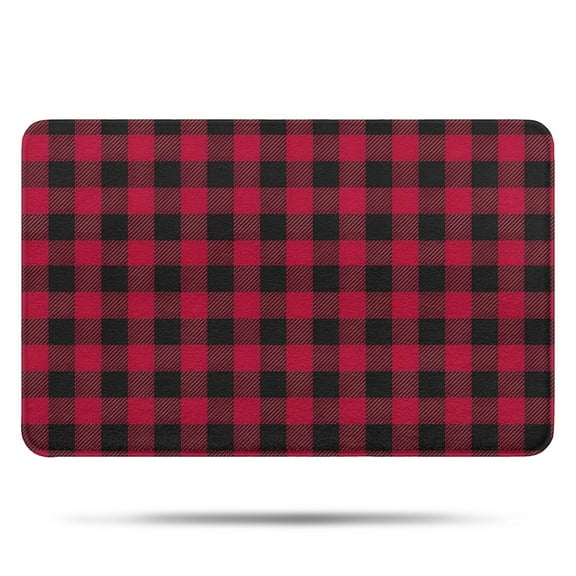 Red Black Plaid Checkered Pattern Bathroom Rugs Mat,Non Slip Microfiber Bathroom Rug,Rubber Backing,Soft Bathroom Mats for Bathroom Floor,Tub and Shower,17x27in(43x68cm)