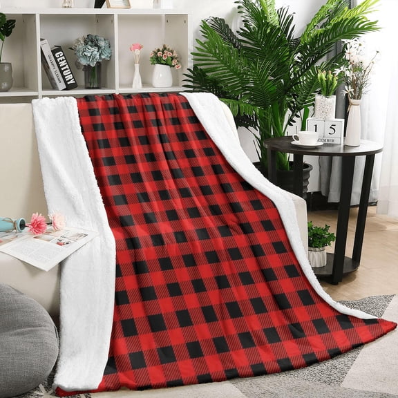 Red Black Plaid Checkered Pattern Blanket,Comfortable Soft Lamb Wool Throw Blanket,All Season,Warm Lightweight Blankets for Sofa Bed Couch Living Room Chair,50"x60"