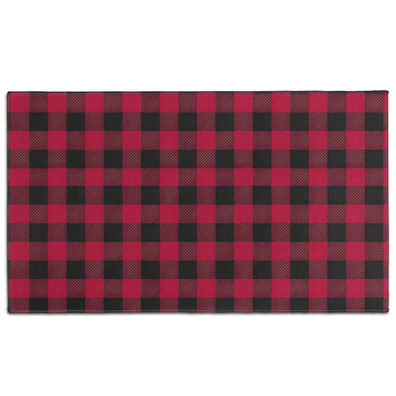 Red Black Plaid Checkered Pattern Door Rugs,Washable Non Slip Door Mats Indoor,Decorative Door Mats,Entry Mat Indoor for Entrance,Bedroom,Kitchen,Bathroom,17"x30"