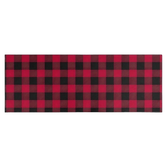 Red Black Plaid Checkered Pattern Kitchen Rug Mat,Kitchen Runner Rugs Non Skid Washable,Decorative Kitchen Floor Mats for Kitchen,Sink,Laundry,17"X47"