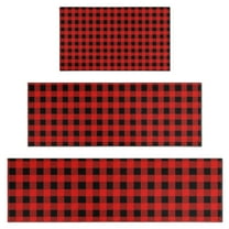 Red Black Plaid Checkered Pattern Kitchen Rugs Sets Of 3,Kitchen Runner Rugs Non Skid Washable,Decorative Kitchen Floor Mats for Kitchen,Sink,Laundry,17"x30"  17"x47"   17"x59"