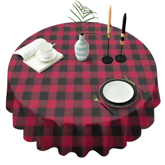 Red Black Plaid Checkered Pattern Round Tablecloth 60"x60",Wrinkle Wipeable Table Cloth for Kitchen Dining Room Picnic Patio Party