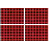 Red Black Plaid Checkered Pattern Summer Placemats Table Placemats Set Of 4-Linen Kitchen Washable Placemats Table Mats 11.8"x17.7" Non-Slip Heat Resistant