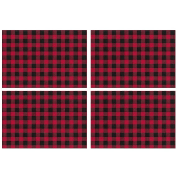 Red Black Plaid Checkered Pattern Summer Placemats Table Placemats Set Of 4-Linen Kitchen Washable Placemats Table Mats 11.8"x17.7" Non-Slip Heat Resistant