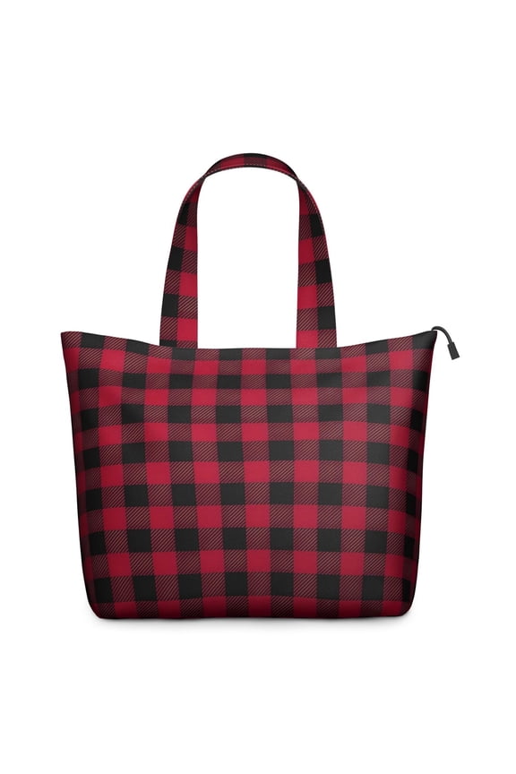 Red Black Plaid Checkered Pattern Travel Tote Bags for Women Carry On,Large Weekender Bags for Women Travel,Multi Functional Duffle Bag for Work,Shopping,Sports