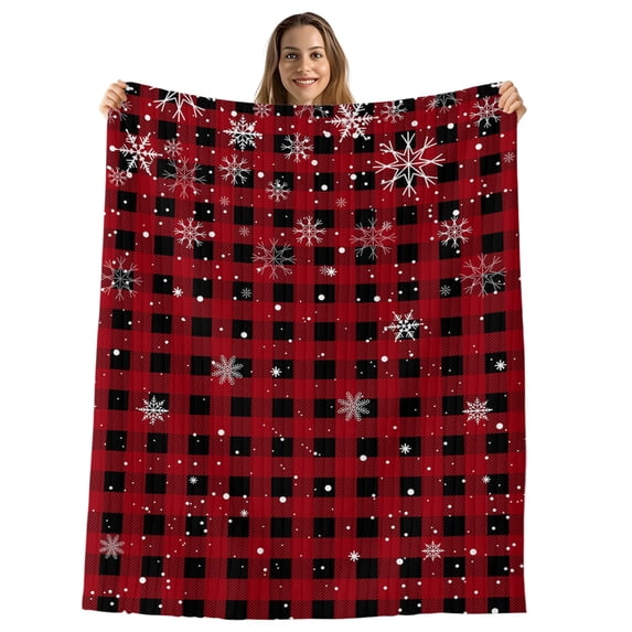 Red Black Plaid Christmas Snowflake Throw Blanket,Flannel Fleece Blanket with Striped Design for Couch,Winter Snowflake Xmas Soft Breathable All Season Plush Blankets for Sofa Office Car Seat 40"x60"
