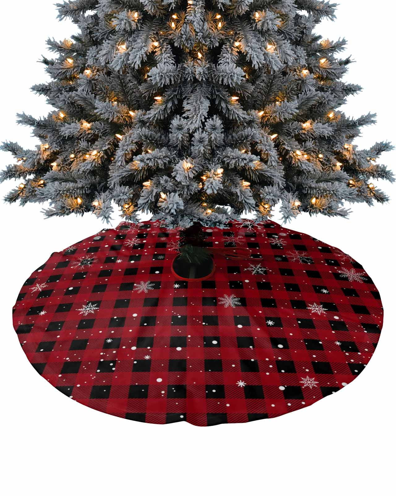 Red and Black Buffalo Plaid Polyester Christmas Tree Skirt, 48 Inches