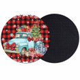 thumbnail image 1 of Red Black Plaid Christmas Trucks Coasters Set of 2, Absorbent Coasters for Drinks, Xmas Tree Gifts Snowflake Coaster for Desk Coffee Table Protection, Home Decor House Warming Gifts 4", 1 of 8