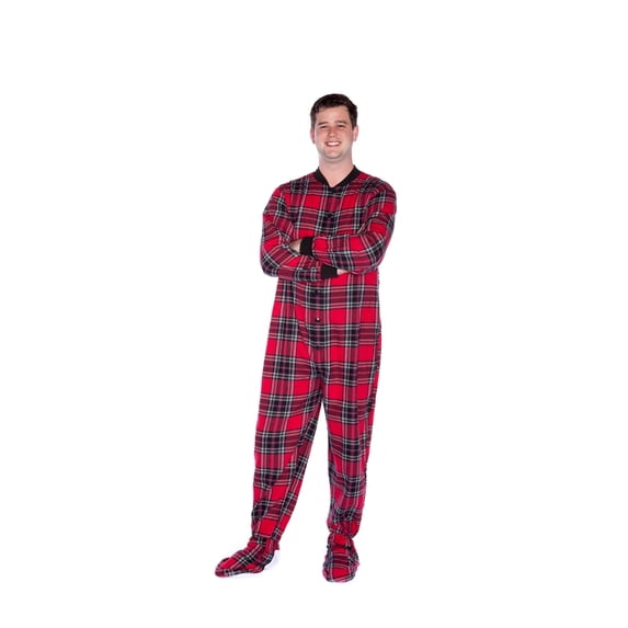 Big Feet Pajama Company Adult Unisex Red & Black Plaid Cotton Flannel Footed Pajamas