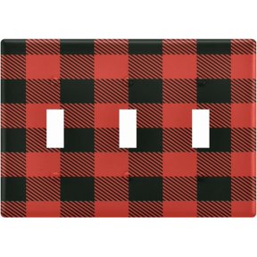 Red Black Plaid Light Switch Cover, 3 Gang Triple Toggle Wall Plate for Home Decor
