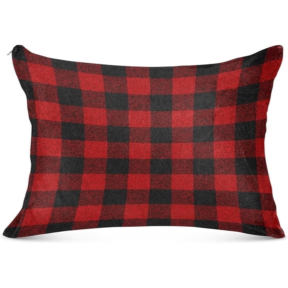 Red and Black Plaid Plush Pillow Case, Zippered Bed Pillow Pillowcases, Super Soft and Cozy Pillowcase Covers for Sleep Decor Giftsation - King Size 20x40in