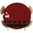 thumbnail image 1 of Red Black Plaid Round Tablecloth, Fitted Table Cover with Elastic for 55"-60" Round Tables, Country Vintage Star Abstract Gingham Table Cloth Outdoor Indoor Dinning Party Waterproof Tablecloths, 1 of 7