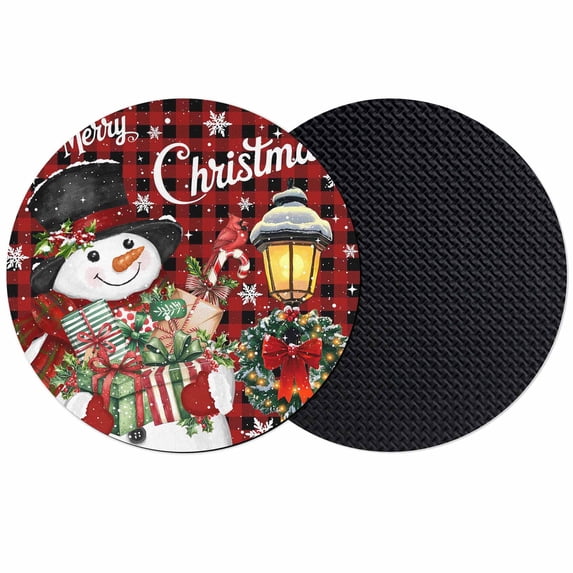 Red Black Plaid Snowman Christmas Coasters Set of 2, Absorbent Coasters for Drinks, Xmas Snowflake Botanical Coaster for Desk Coffee Table Protection, Home Decor House Warming Gifts 4"