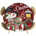 thumbnail image 1 of Red Black Plaid Snowman Christmas Round Tablecloth, Fitted Table Cover with Elastic for 55"-60" Round Tables, Xmas Snowflake Botanical Table Cloth Outdoor Indoor Dinning Party Waterproof Tablecloths, 1 of 7
