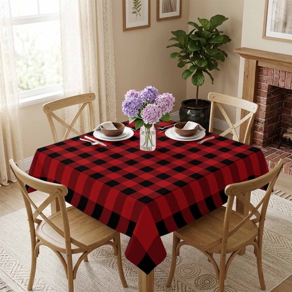 Red Black Plaid Square Tablecloth 54x54 Inch Buffalo Check Geometric Checker Pattern Waterproof Polyester Tablecloth for Dining Table, Washable Table Cover for Kitchen Dining Room Wedding