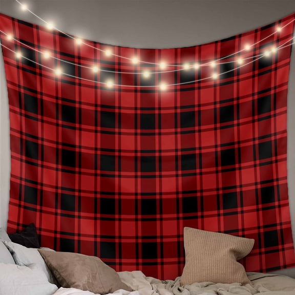 Red Black Plaid Tapestry for Bedroom Wall Hanging Tapestry, Vintage Farmhouse Abstract Buffalo Check Ceiling Backdrop Tapestries Poster Blanket Wall Decor for Teens Room Living Room Dorm 55" x 73"