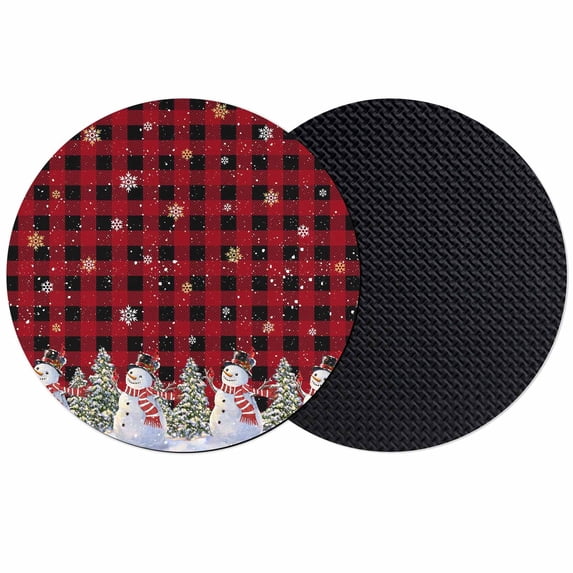 Red Black PlaidChristmas Snowman Coasters Set of 2, Absorbent Coasters for Drinks, Winter Xmas Tree Snowflakes Coaster for Desk Coffee Table Protection, Home Decor House Warming Gifts 4"