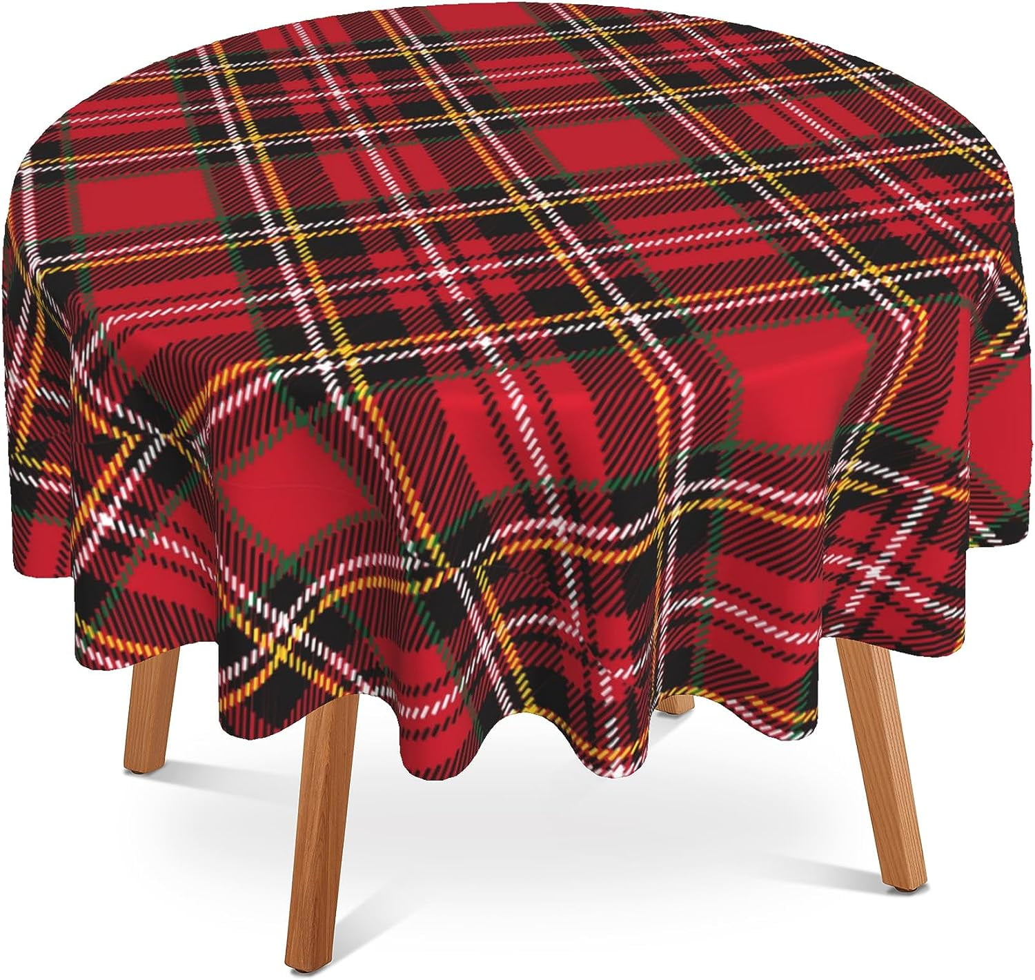 Red Black Plaids Tablecloth 60x60 Inch Round,Retro Christmas Plaid