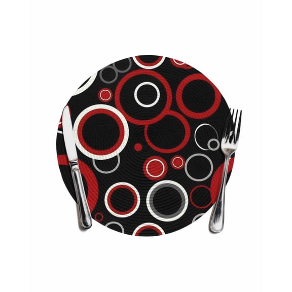 Red Black Round Placemats for Dinning Tables,Heat-proof Braided Table Mats 13 Inch,Abstract Modern Geometric White Grey Circle Washable Place Mat for Kitchen Restaurant Party Decor Table Setting