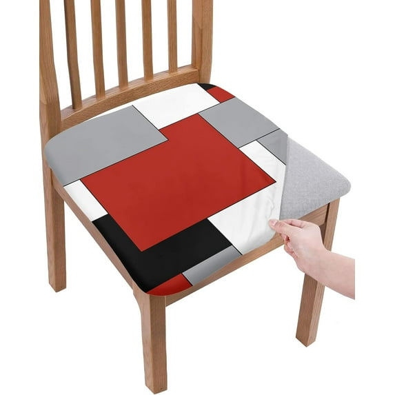 Red Black Seat Covers for Dining Room Chairs Set of 4, Irregular Geo Geometric Stretchy Dining Chair Cushion Covers, Removable Washable Furniture Protector Color Block Slipcovers for Office