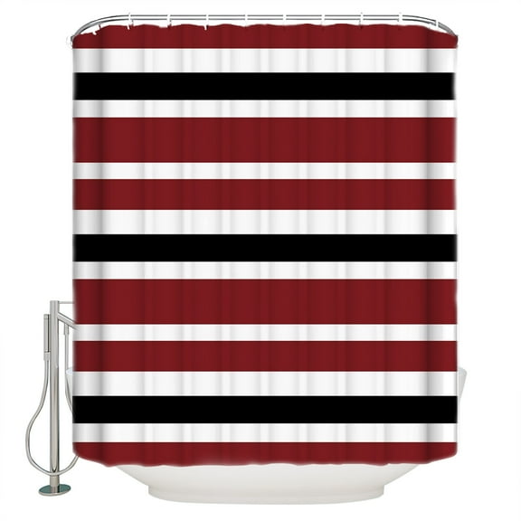 Red Black Shower Curtain, 48" x 72", White Stripe Waterproof Bathroom Curtain Washable Shower Curtain Set with 12 Hooks