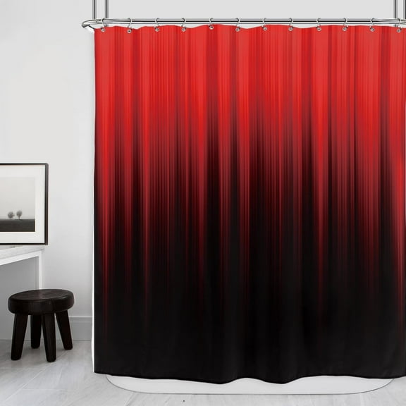 Red and Black Shower Curtain 60Wx72H Inch Modern Men Cool Simple Bright Abstract Asian Dark Oriental Gradient Stripe Bathroom Decor Fabric Polyester Waterproof 12 Pack Hooks