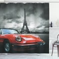 thumbnail image 1 of Red and Black Shower Curtain, European Honeymoon Romantic City Paris Eiffel Tower Italian Car, Fabric Bathroom Set with Hooks, 69W X 70L Inches, Charcoal Grey and White, by Ambesonne, 1 of 2